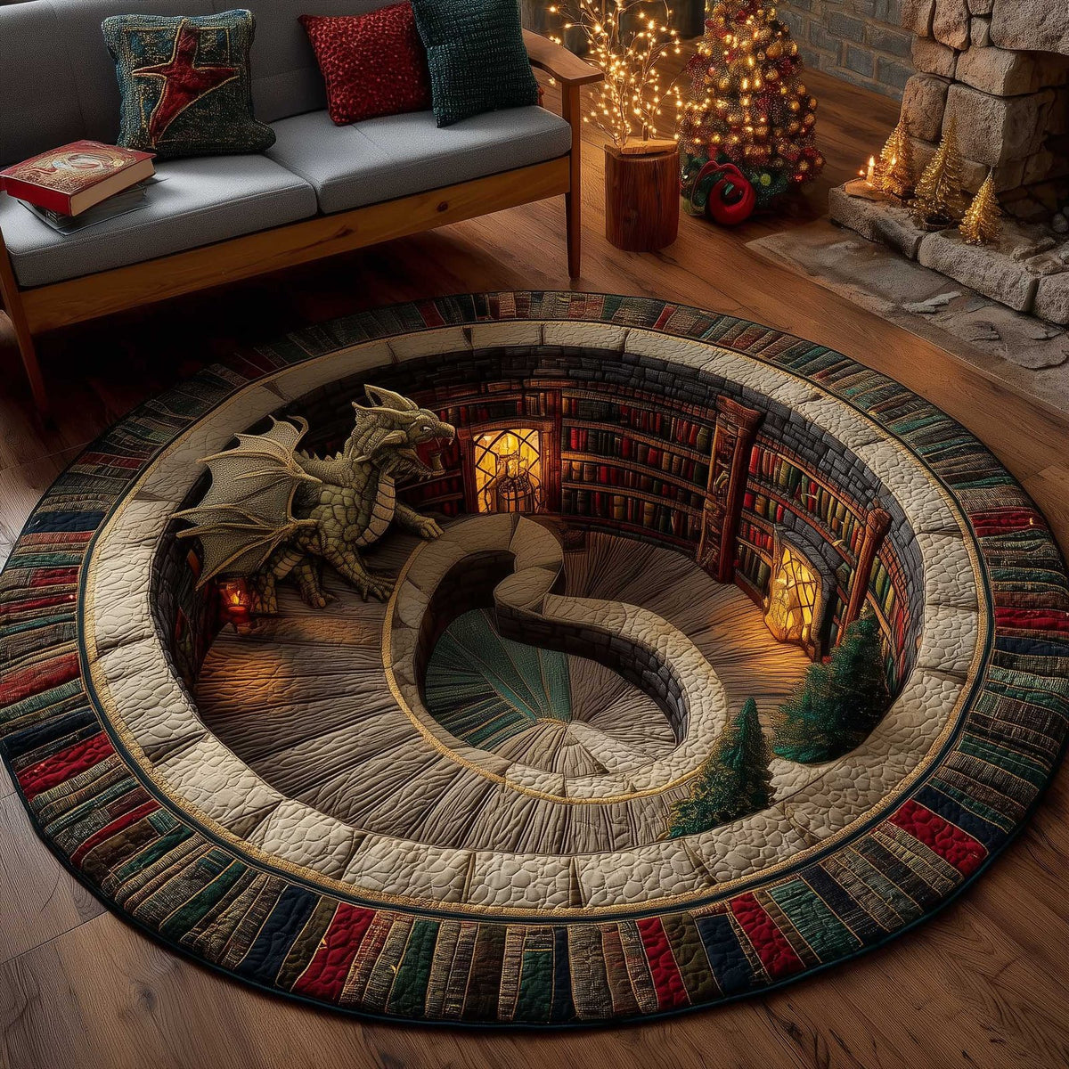 Library Guardian Round Mat Rug - washable non-slip printed rug