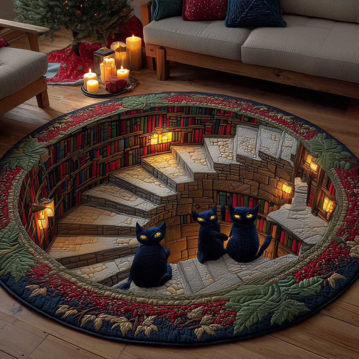 Library Guardian (Design 9) Round Mat Rug - washable non-slip printed rug