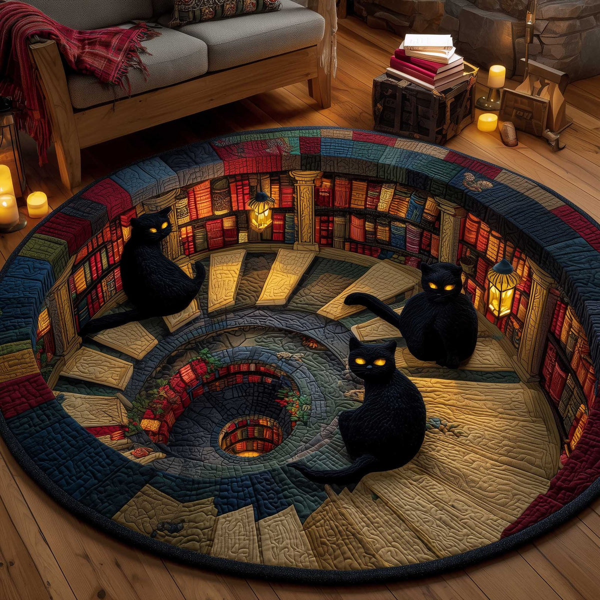 Library Guardian (Design 8) Round Mat Rug - washable non-slip printed rug