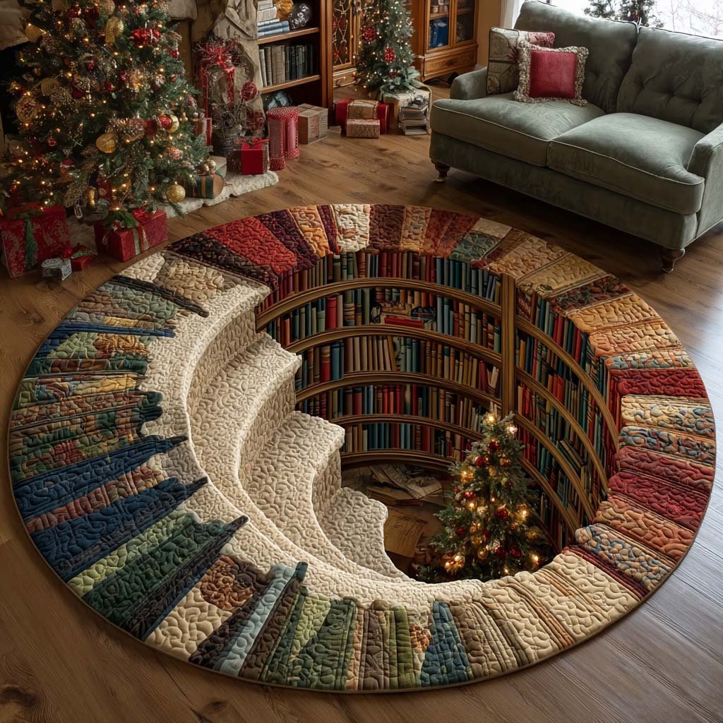 Library Hole Round Mat Rug - washable non-slip printed rug