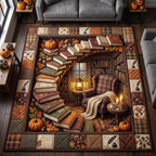 Library Stairway area rug in a living room