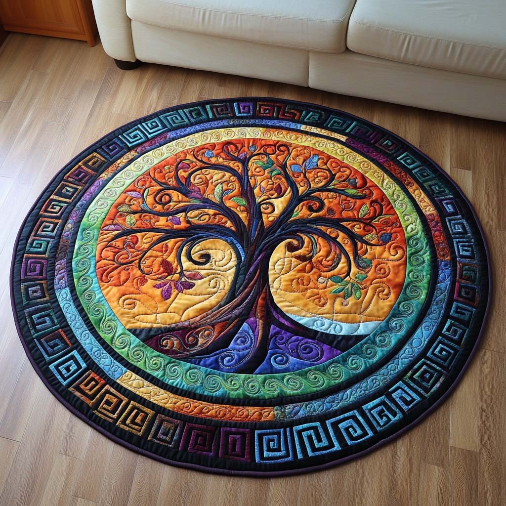 Life Balance Round Mat Rug - washable non-slip printed rug