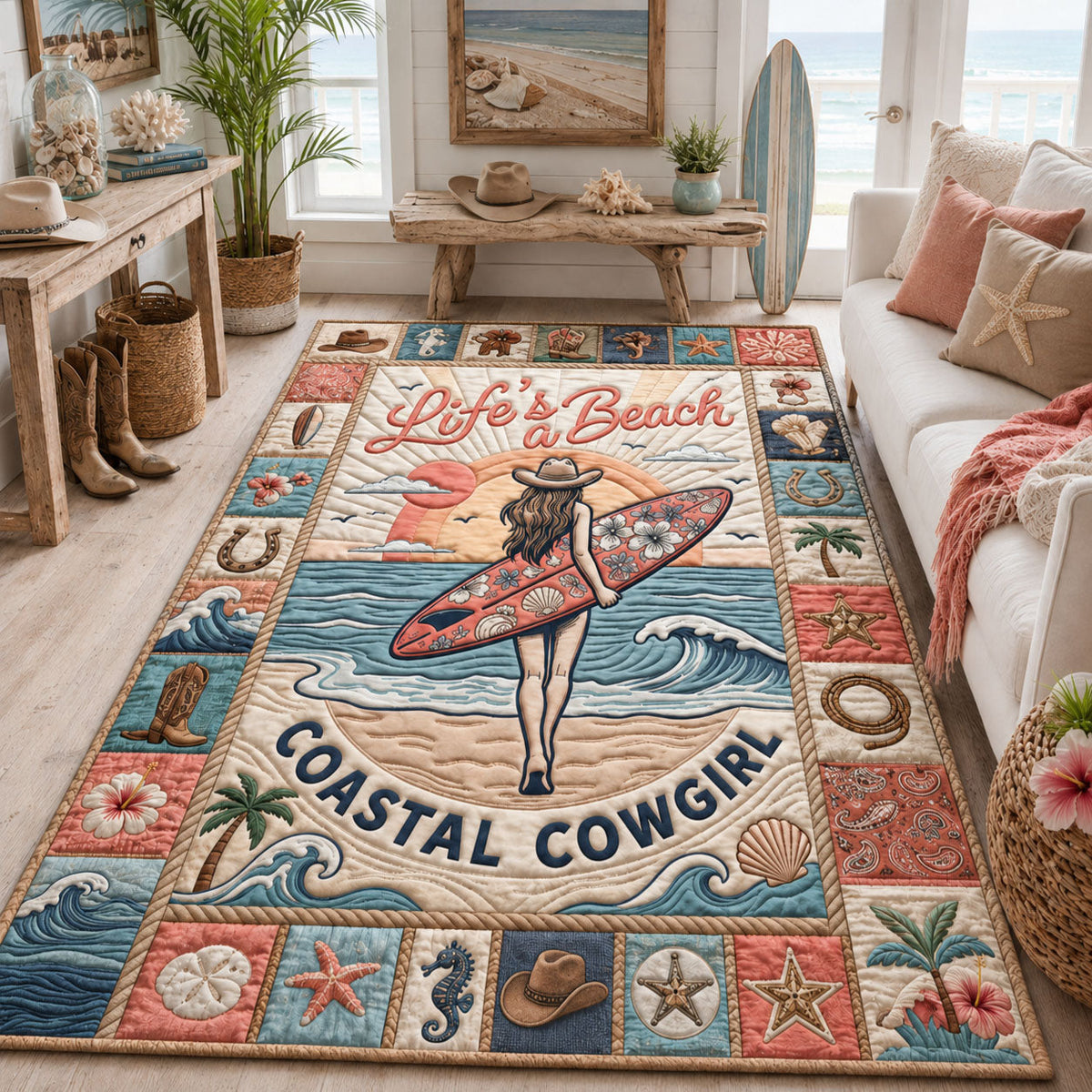 Life Is A Beach area rug in a living room