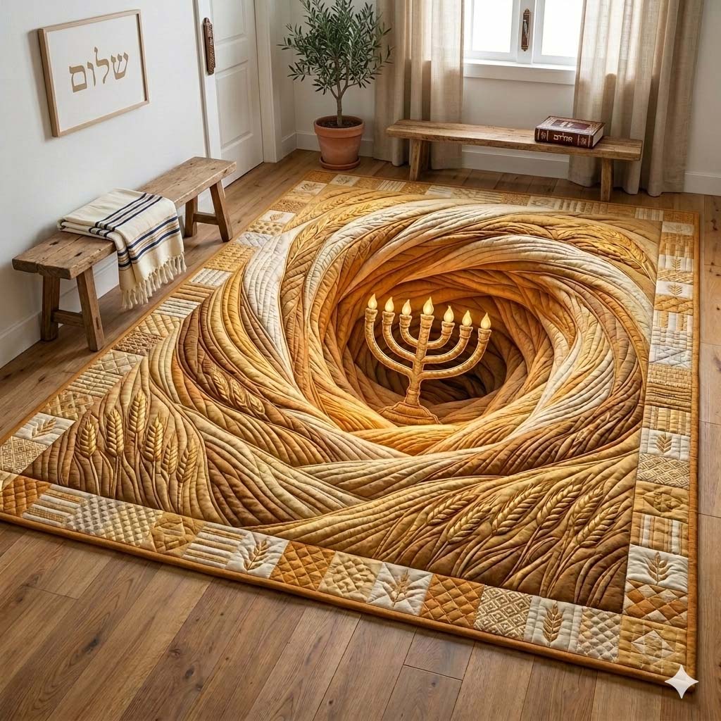 Light of Shavuot area rug in a living room