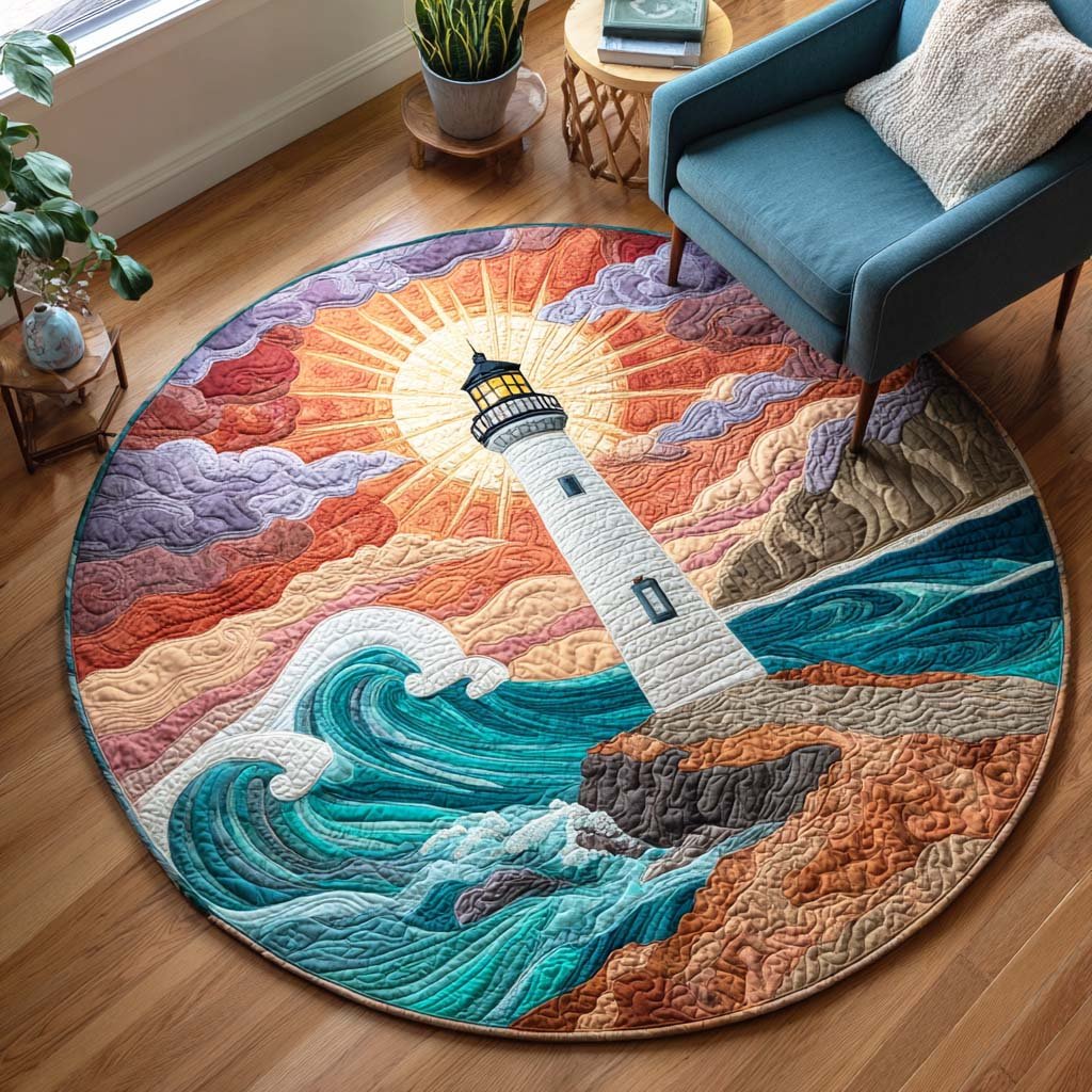 Lighthouse Beam Round Mat Rug - washable non-slip printed rug