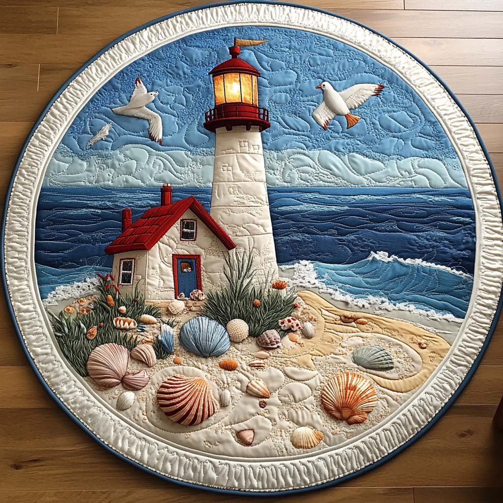 Lighthouse Haven Round Mat Rug - washable non-slip printed rug