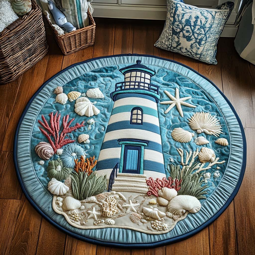 Lighthouse Mirage Round Mat Rug - washable non-slip printed rug