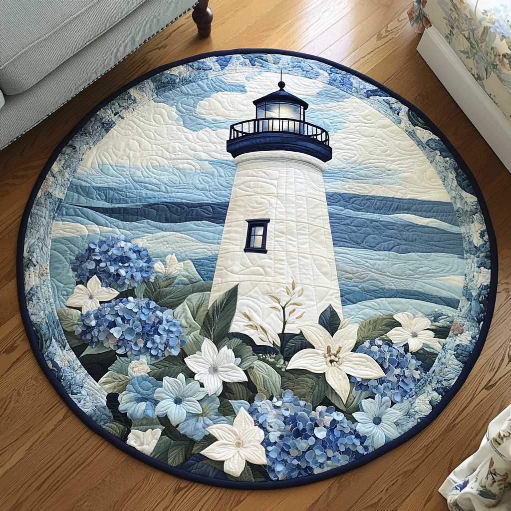 Lighthouse Path Round Mat Rug - washable non-slip printed rug