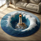 Lighthouse Round Mat Rug - washable non-slip printed rug