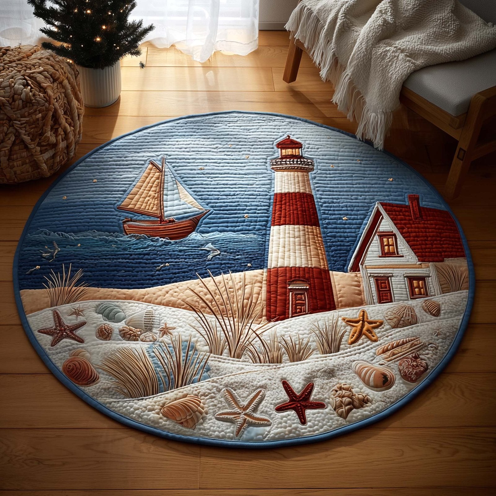 Lighthouse Sail Round Mat Rug - Nature Design | Serene Home Decor