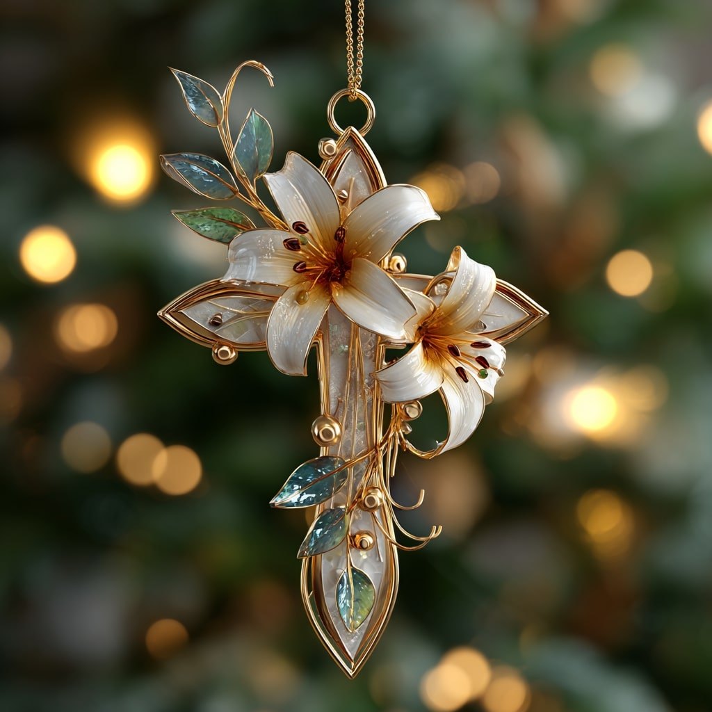 Lily Cross Christmas Ornament