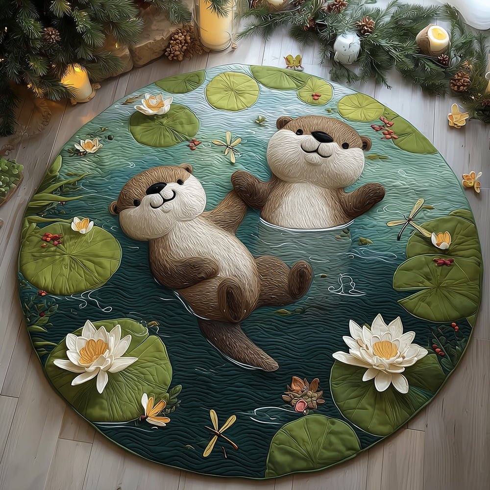 Lily Drift Otters Round Mat Rug - washable non-slip printed rug