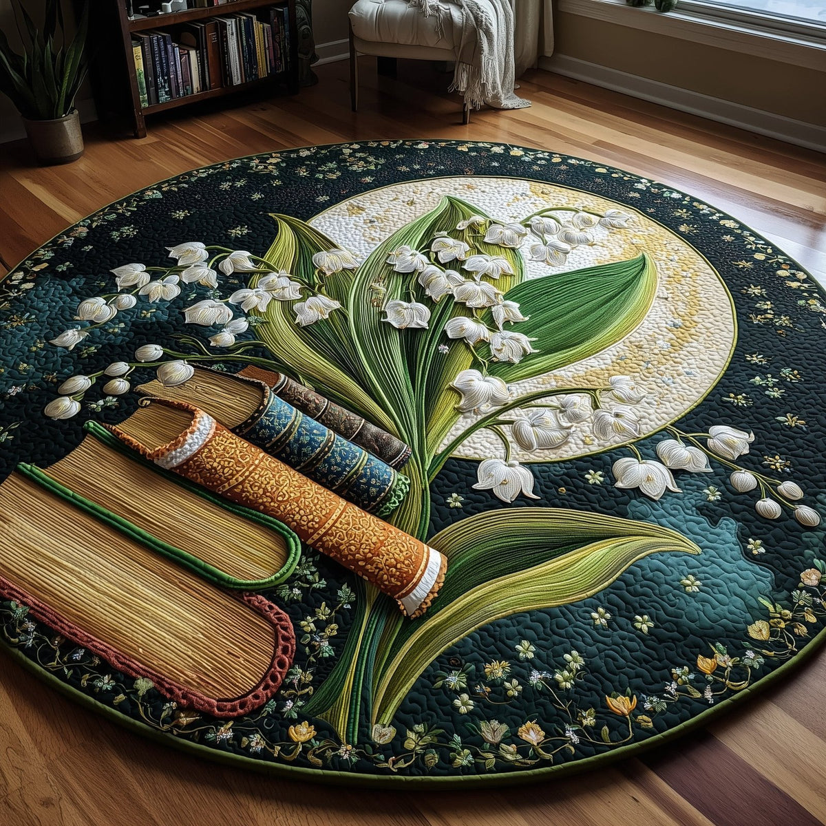 Lily of the Valley Library (Design 2) Round Mat Rug - washable non-slip printed rug