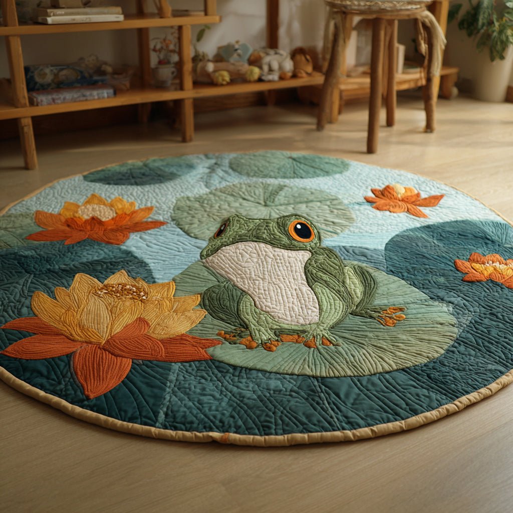 Lilypad Frog Round Mat Rug - washable non-slip printed rug