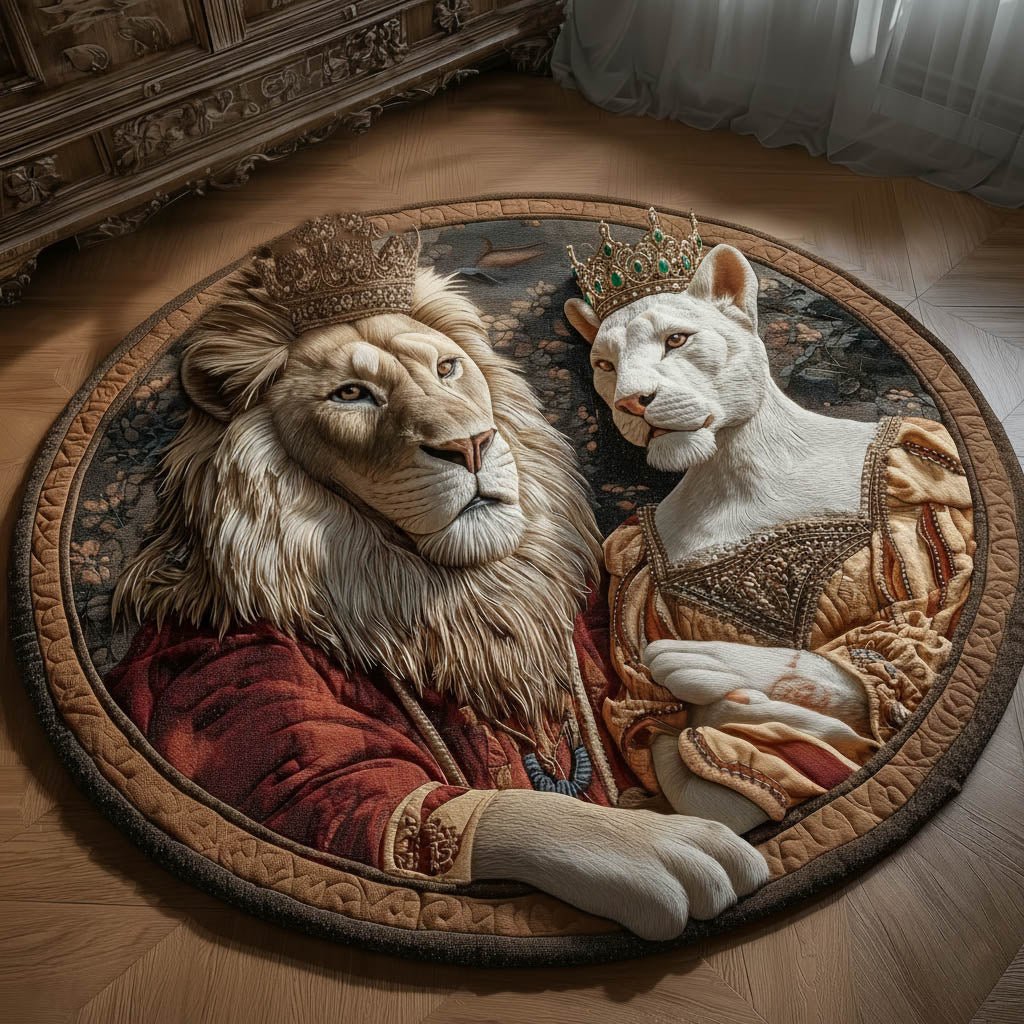 Lion King and Queen Round Mat Rug - Nature Design | Serene Home Decor