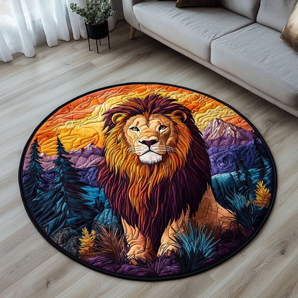 Lion at Dusk Round Mat Rug - washable non-slip printed rug