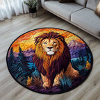 Lion at Dusk Round Mat Rug - washable non-slip printed rug