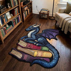 Literary Dragon Custom Shape Area Rug - Cute Animal Design | Die-Cut Non-Slip Rug - washable non-slip printed rug