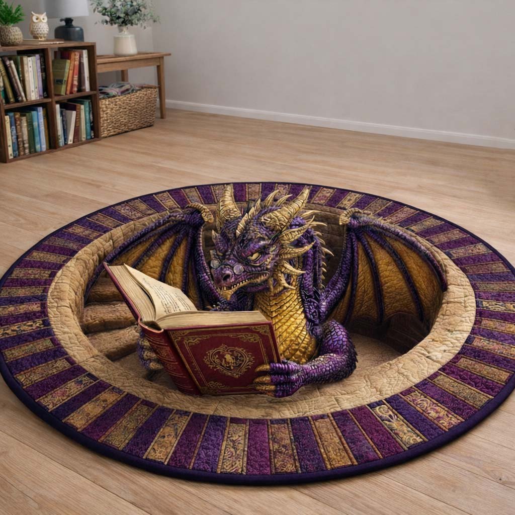 Literary Dragon Soul Round Mat Rug - washable non-slip printed rug