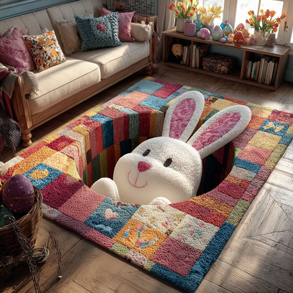 Little Bunny Surprise area rug in a living room