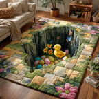 Little Chick Eggs area rug in a living room