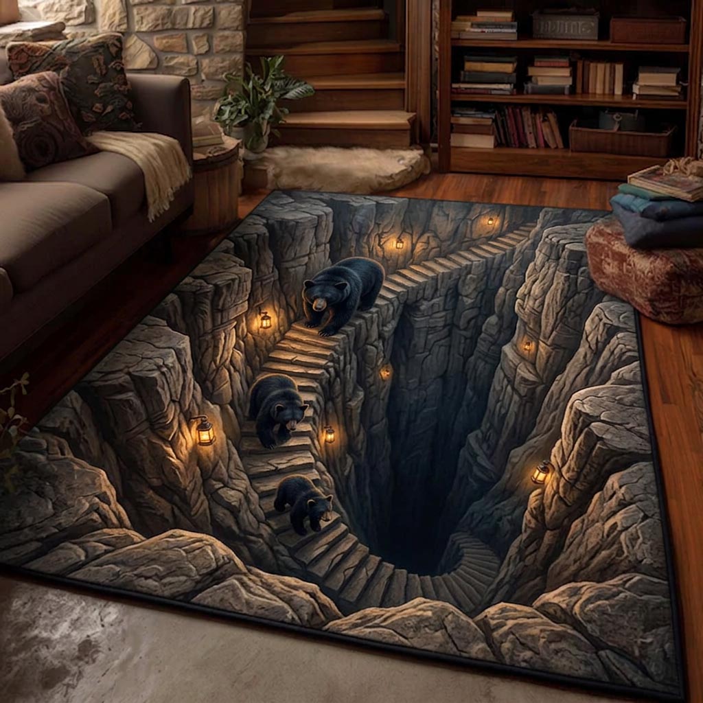 Lodge Bear area rug in a living room
