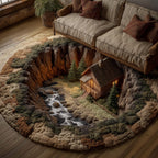 Log Cabin (Design 5) Round Mat Rug - washable non-slip printed rug