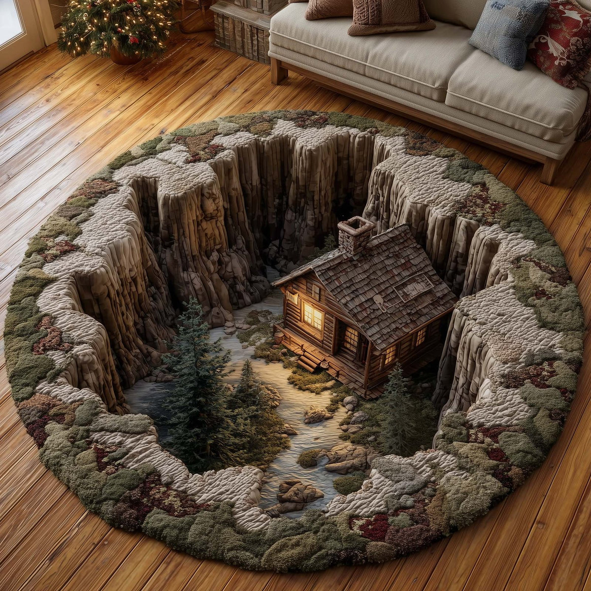 Log Cabin (Design 4) Round Mat Rug - washable non-slip printed rug
