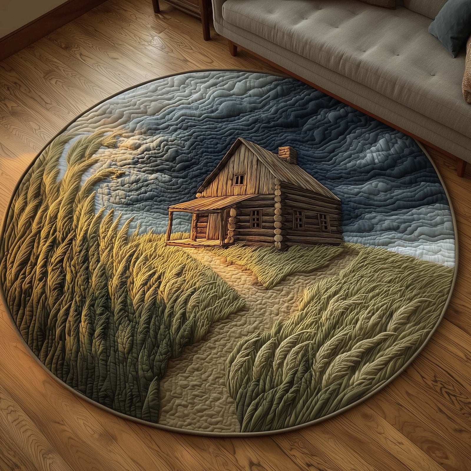 Log Cabin Round Mat Rug - Nature Design | Serene Home Decor