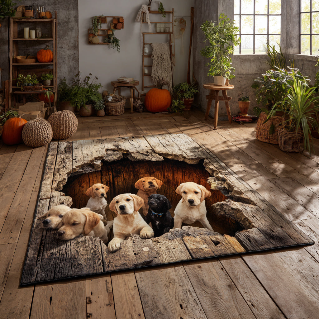 Log Labrador Retriever area rug in a living room