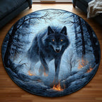 Lone Howl Round Mat Rug - washable non-slip printed rug