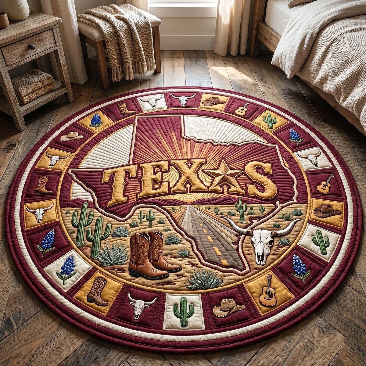 Lone Star Round Mat Rug - washable non-slip printed rug
