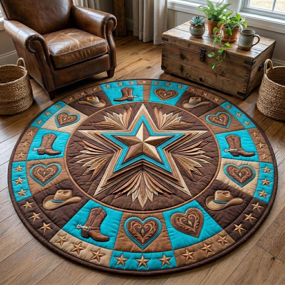 Lone Star (Design 3) Round Mat Rug - washable non-slip printed rug