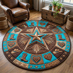Lone Star (Design 3) Round Mat Rug - washable non-slip printed rug