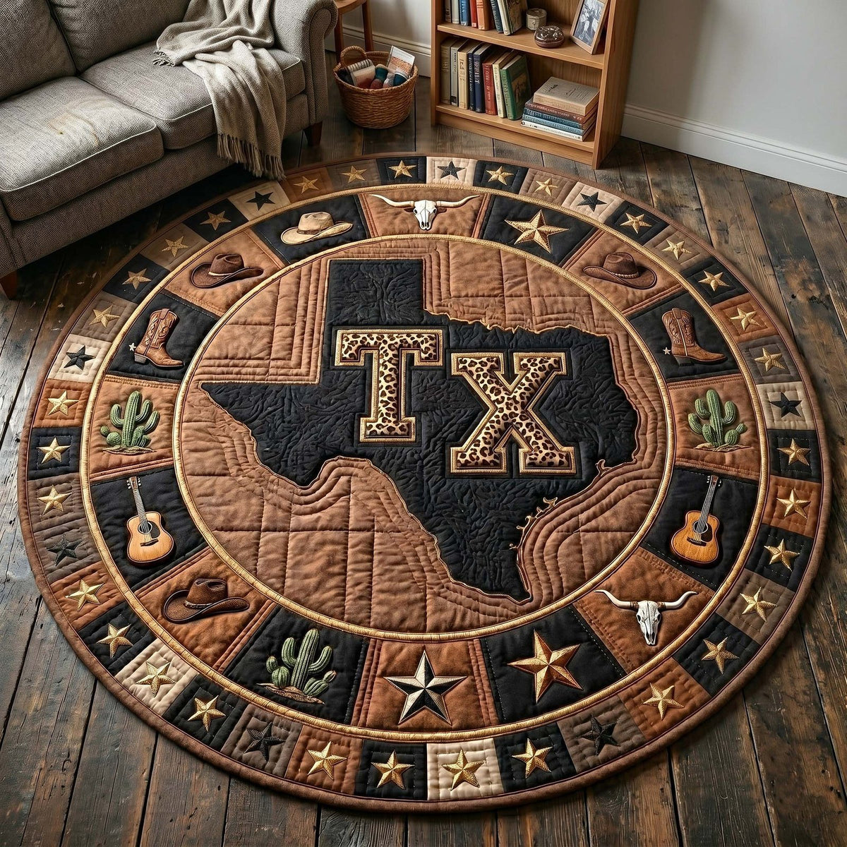 Lone Star (Design 5) Round Mat Rug - washable non-slip printed rug