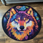 Lone Wolf Round Mat Rug - washable non-slip printed rug