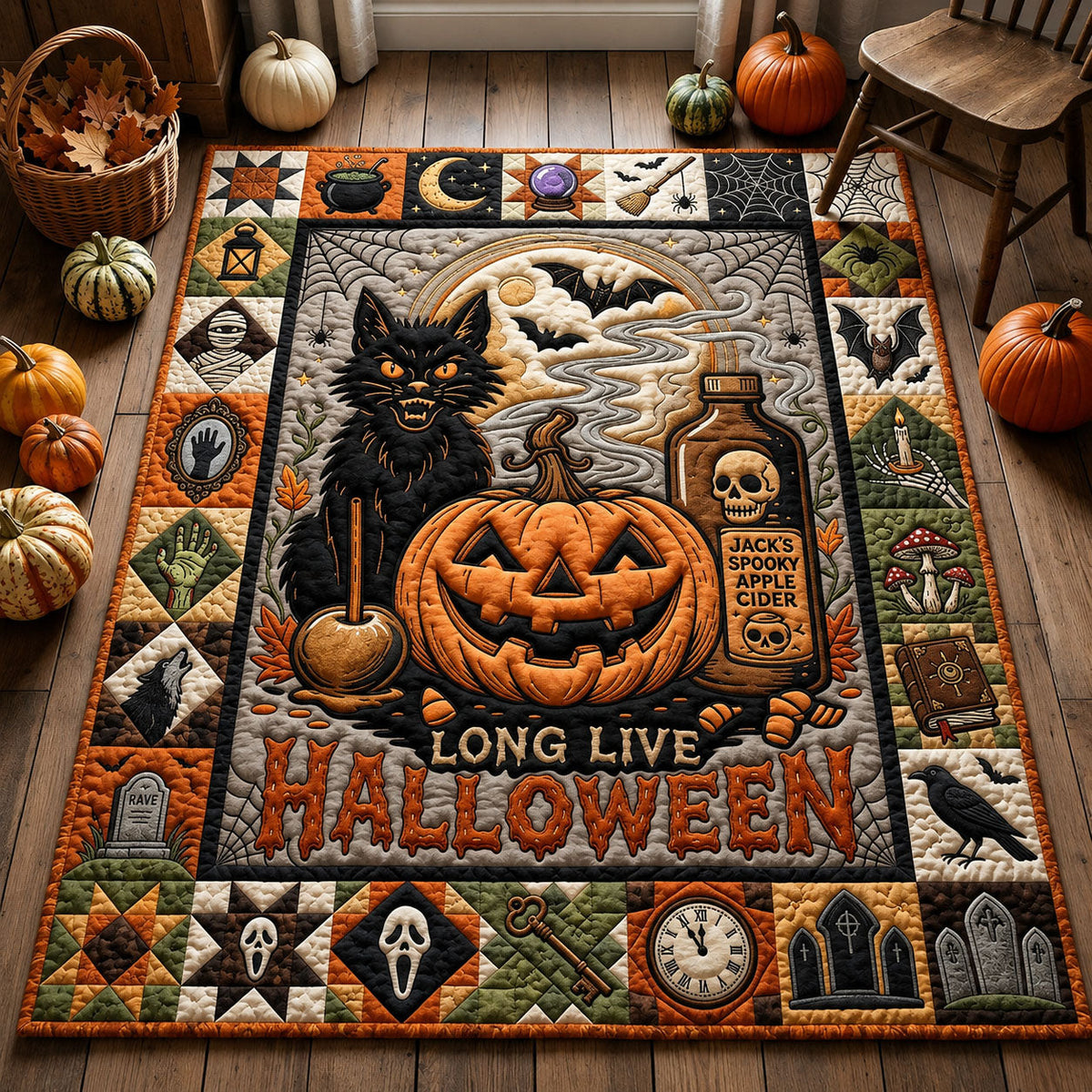 Long Live Halloween area rug in a living room