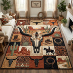 Longhorn Skull Cowboy area rug in a living room