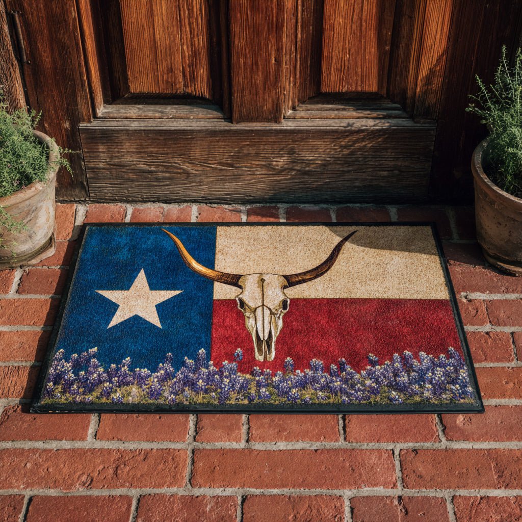 Longhorn Texas Flag Doormat - Patriotic Design | Printed Welcome Doormat