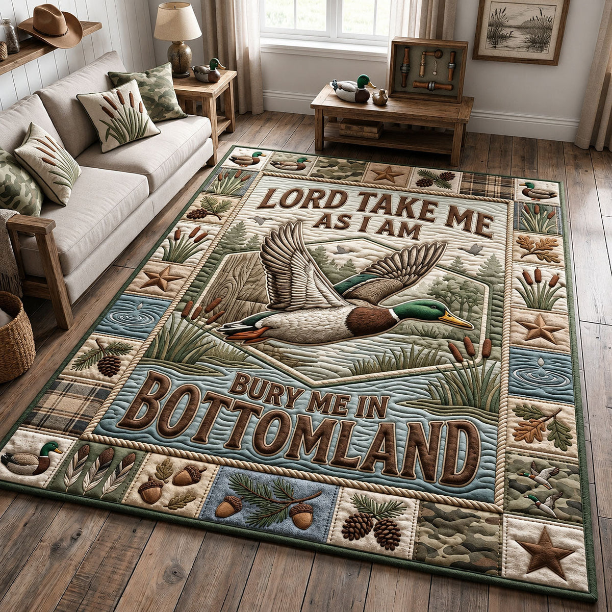 Lord Take Me area rug in a living room