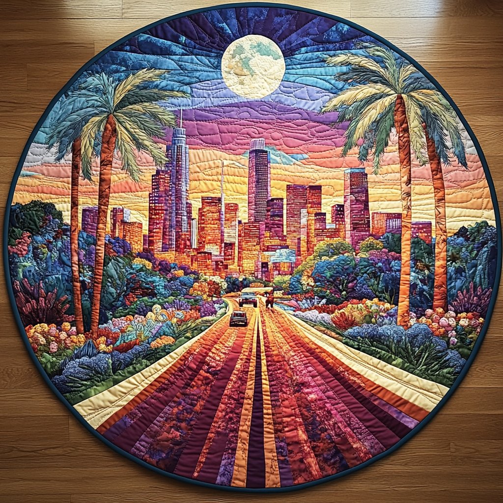 Los Angeles Lights Faith Round Mat Rug - washable non-slip printed rug