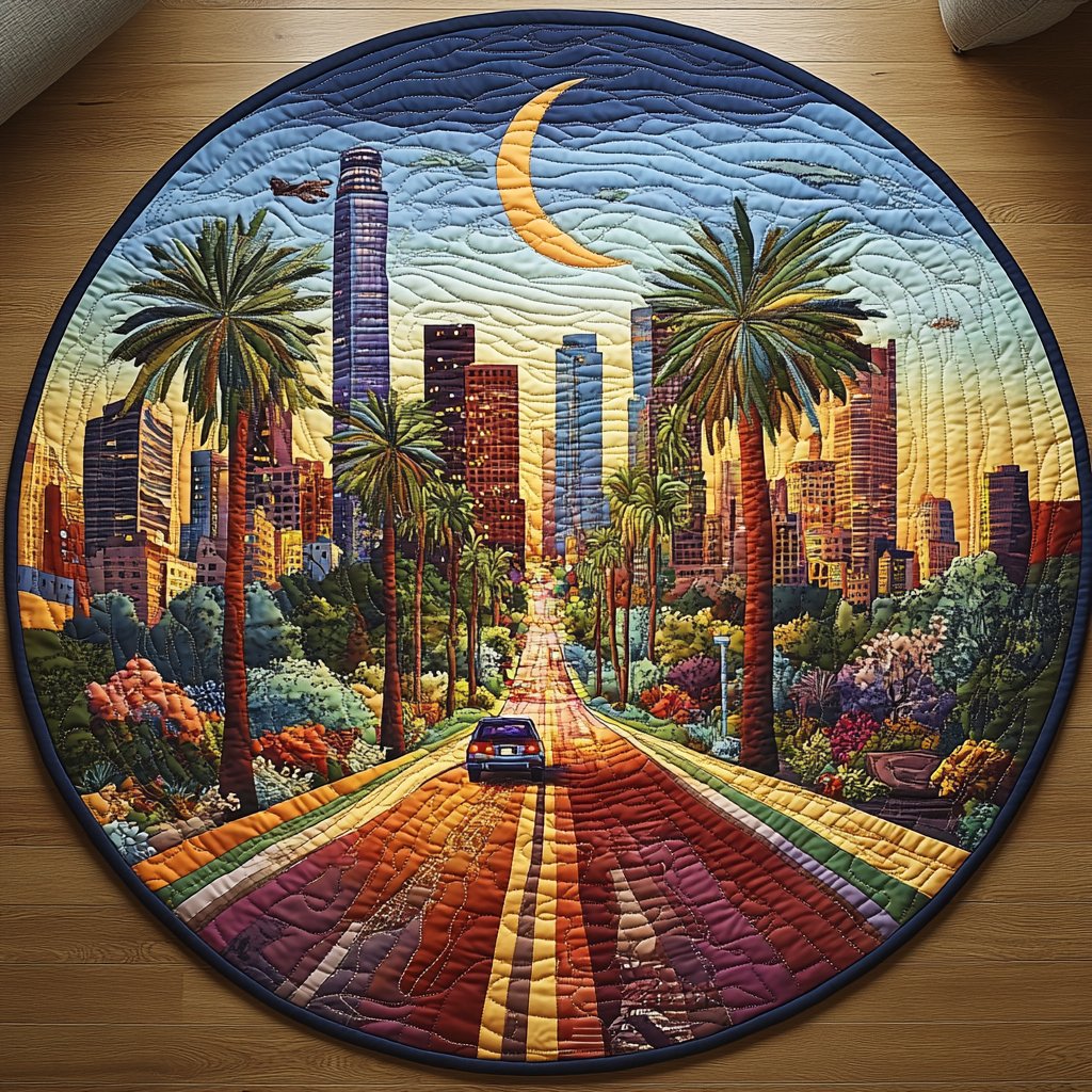 Los Angeles Nights Faith Round Mat Rug - washable non-slip printed rug