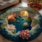 Lotus Bloom Round Mat Rug - washable non-slip printed rug