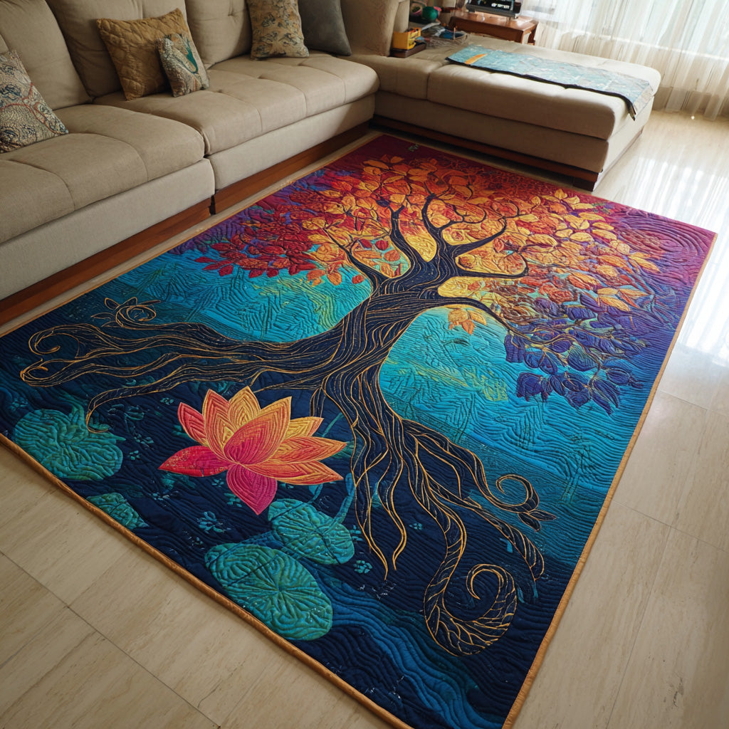 Lotus Canopy area rug in a living room