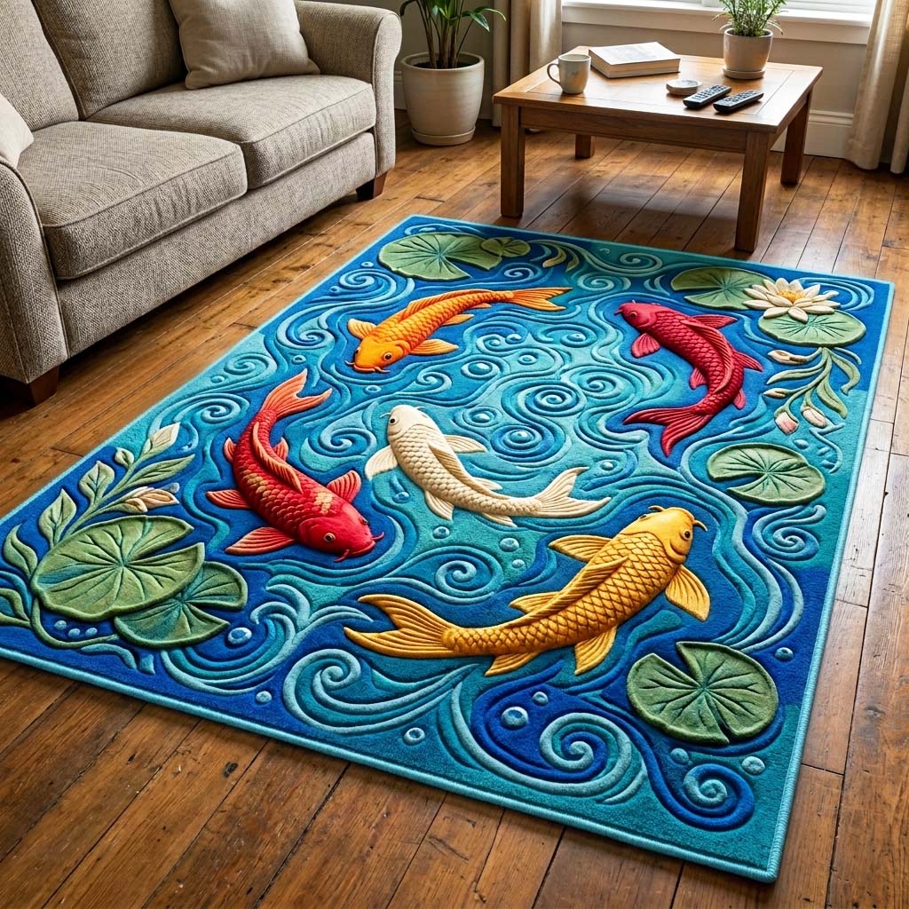 Lotus Current area rug in a living room