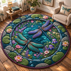 Lotus Dragonfly Pond Round Mat Rug - Cute Animal Design | Charming Home Decor - washable non-slip printed rug