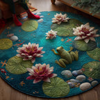 Lotus Frog Round Mat Rug - washable non-slip printed rug