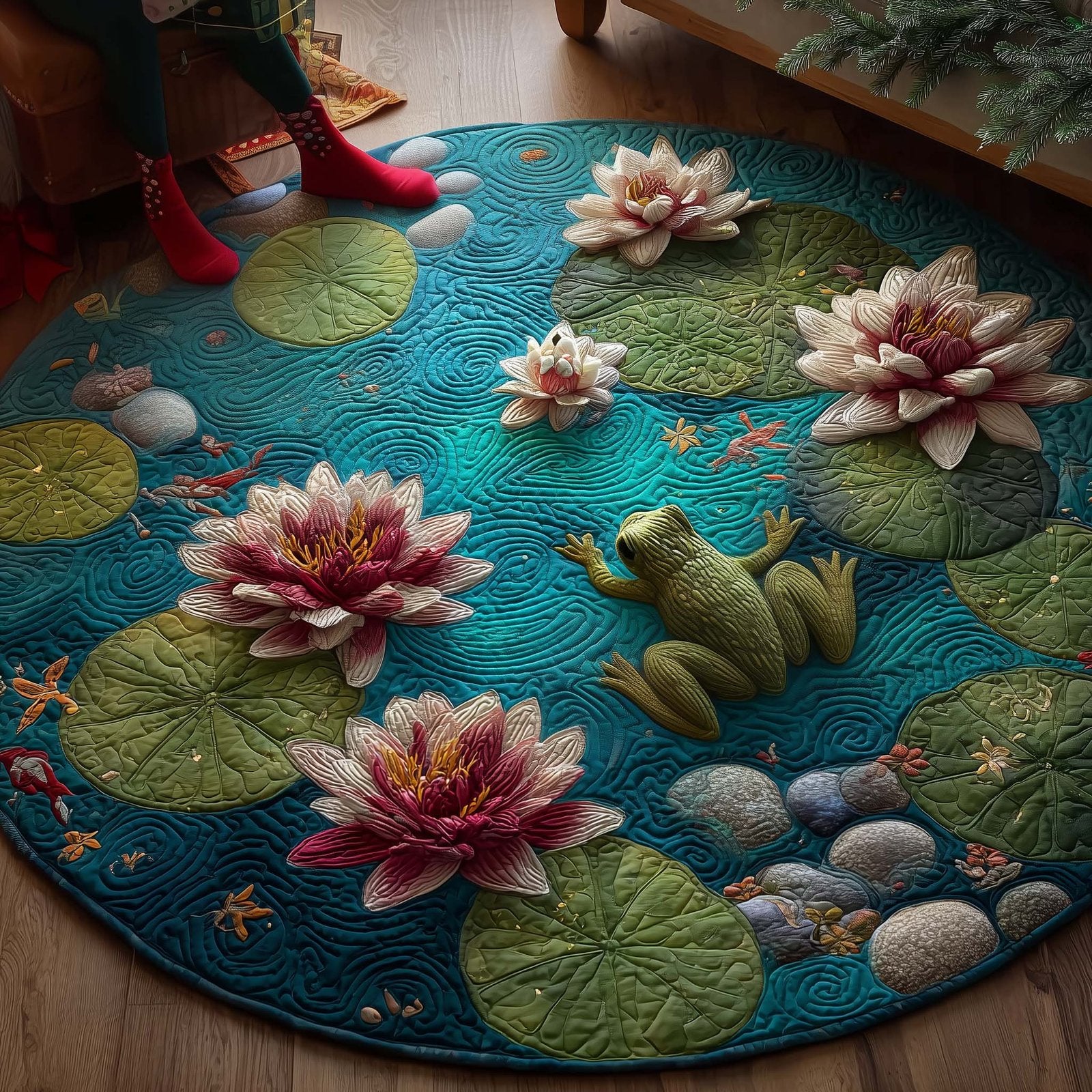 Lotus Frog Round Mat Rug - Nature Design | Serene Home Decor