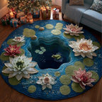 Lotus Frog Round Mat Rug - Nature Design | Serene Home Decor