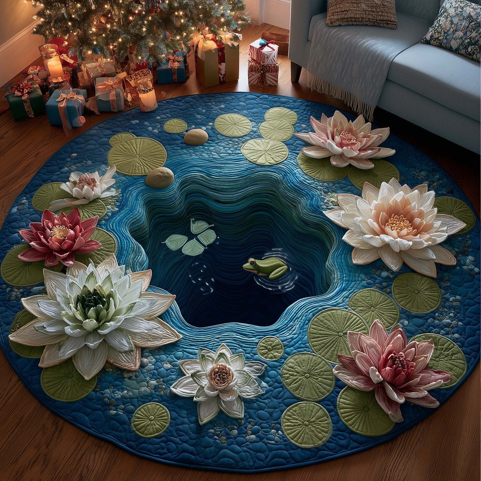 Lotus Frog Round Mat Rug - Nature Design | Serene Home Decor